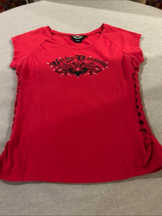 Harley-Davidson Tops - Vintage Harley-Davidson Red Short Sleeve Side-Lace Graphic Tee